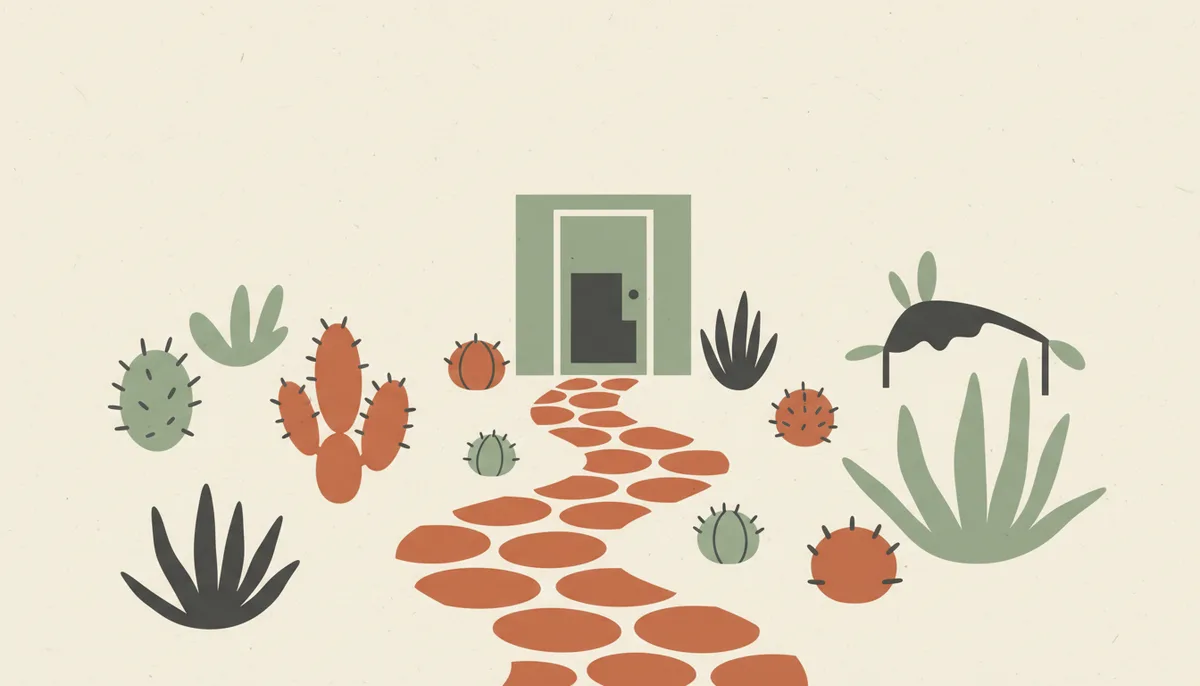 Illustration of a garden path leading to a front door